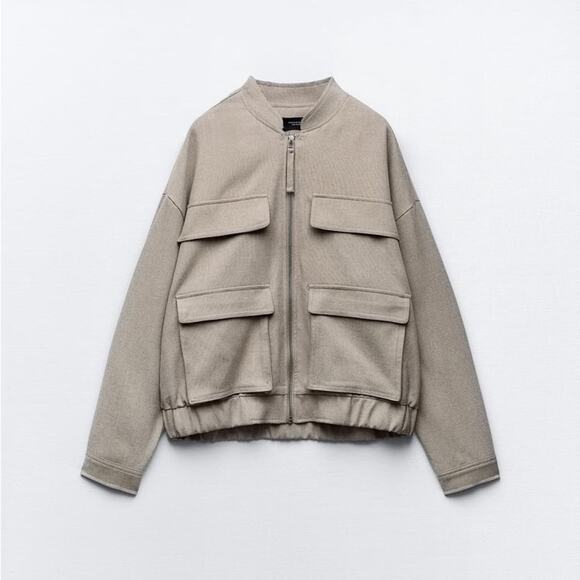 ZARA BOMBER JACKET WITH POCKET DETAIL - Picture 1 of 11